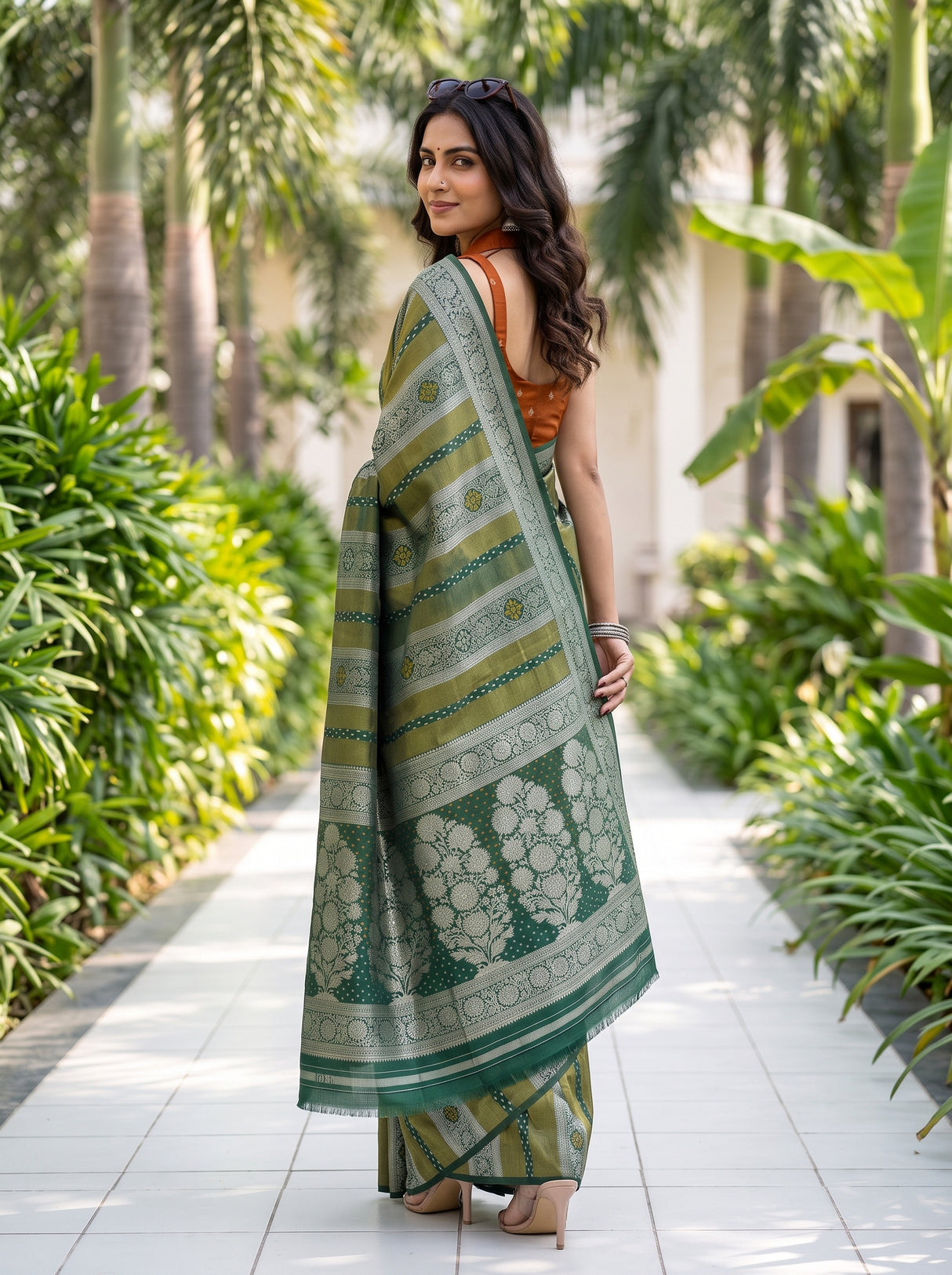 MIMOSA Bottle Green Saree Saree — pose 7 styling detail
