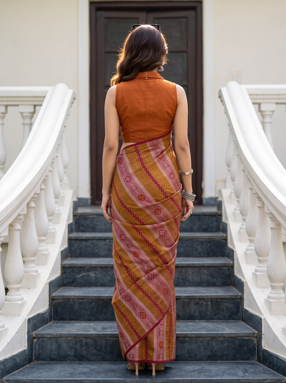 MIMOSA Maroon Saree Saree — pose 2 styling detail