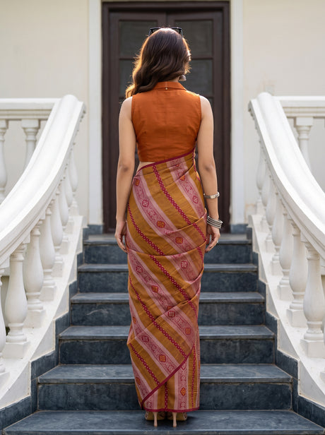 MIMOSA Maroon Saree Saree — pose 2 styling detail