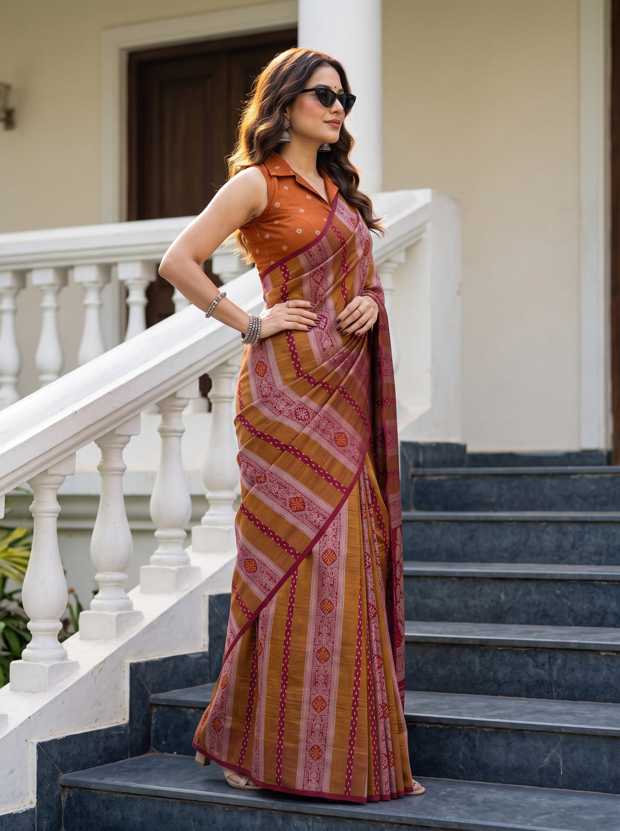 MIMOSA Maroon Saree Saree — pose 3 styling detail