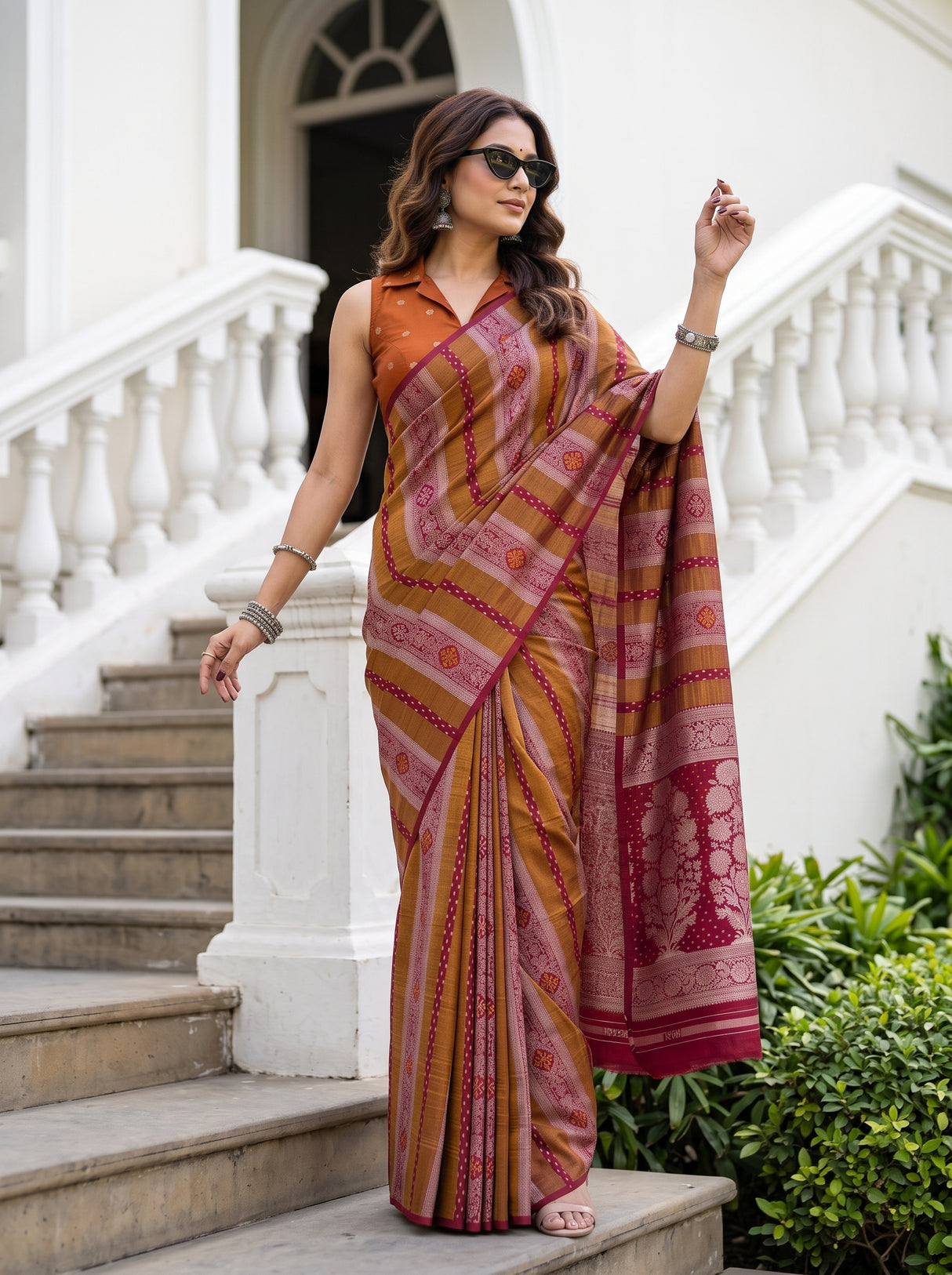 MIMOSA Maroon Saree Saree — pose 5 styling detail