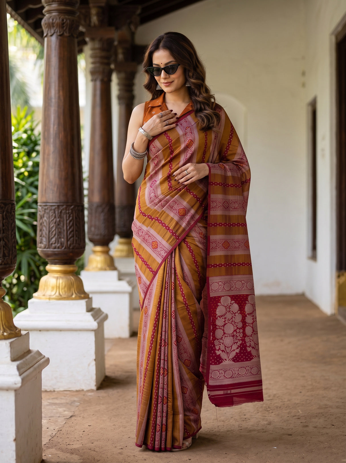 MIMOSA Maroon Saree Saree — pose 9 styling detail