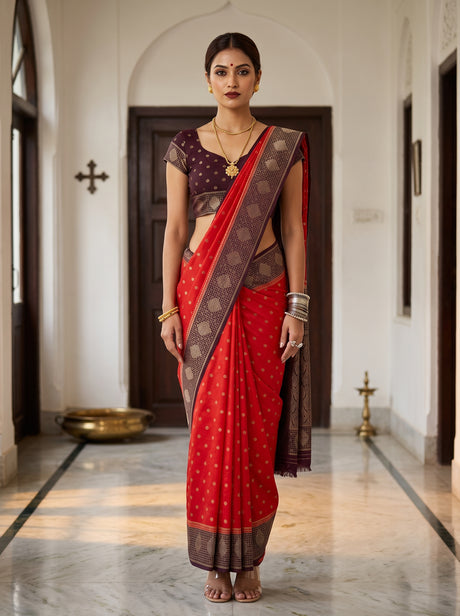 MIMOSA Orange Saree Saree — front view on mannequin