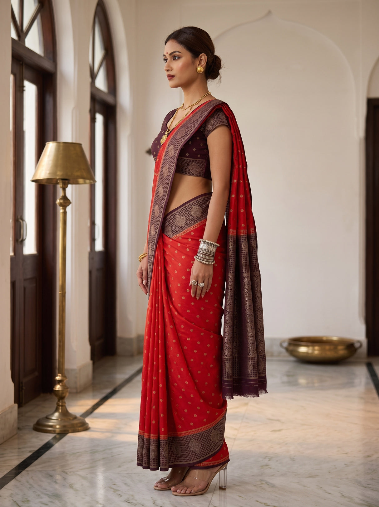 MIMOSA Orange Saree Saree — pose 3 styling detail