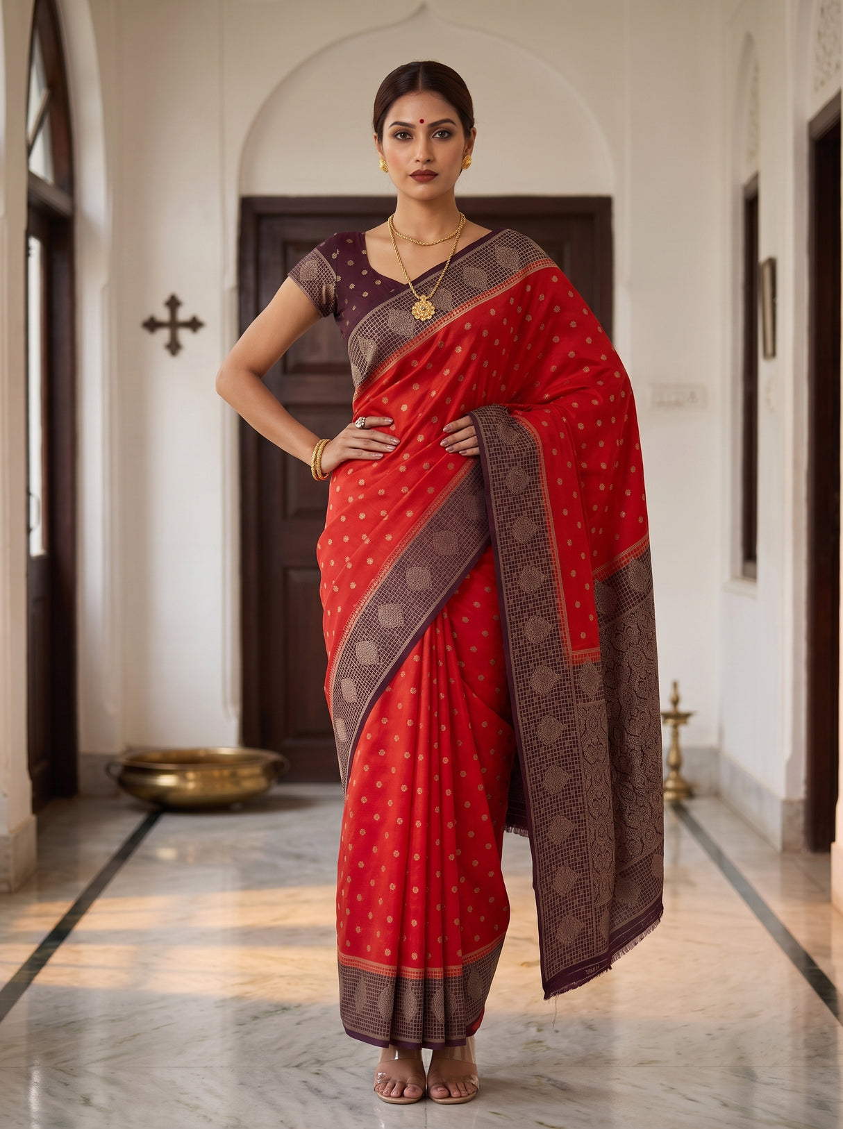 MIMOSA Orange Saree Saree — pose 4 styling detail