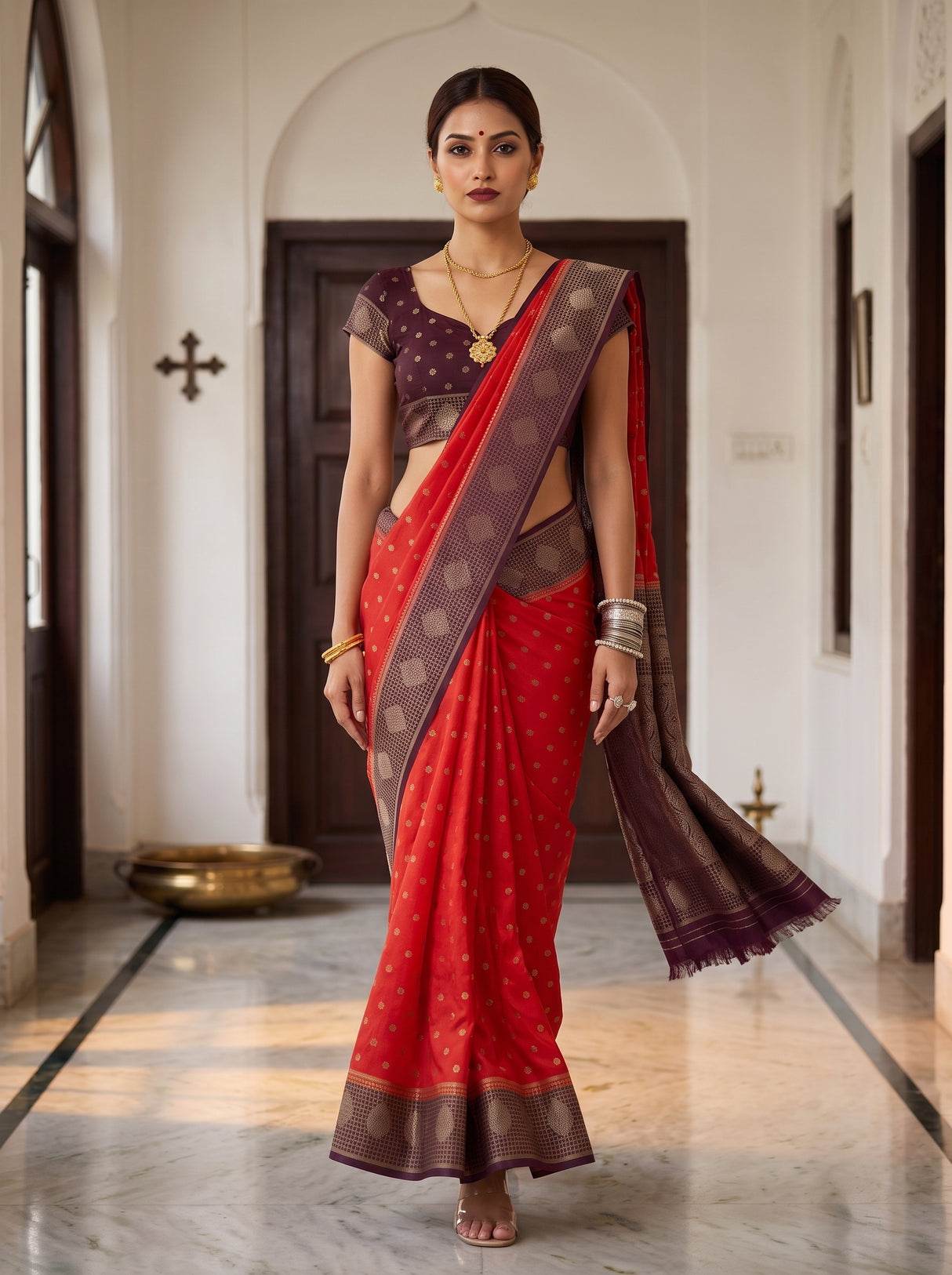 MIMOSA Orange Saree Saree — pose 6 styling detail