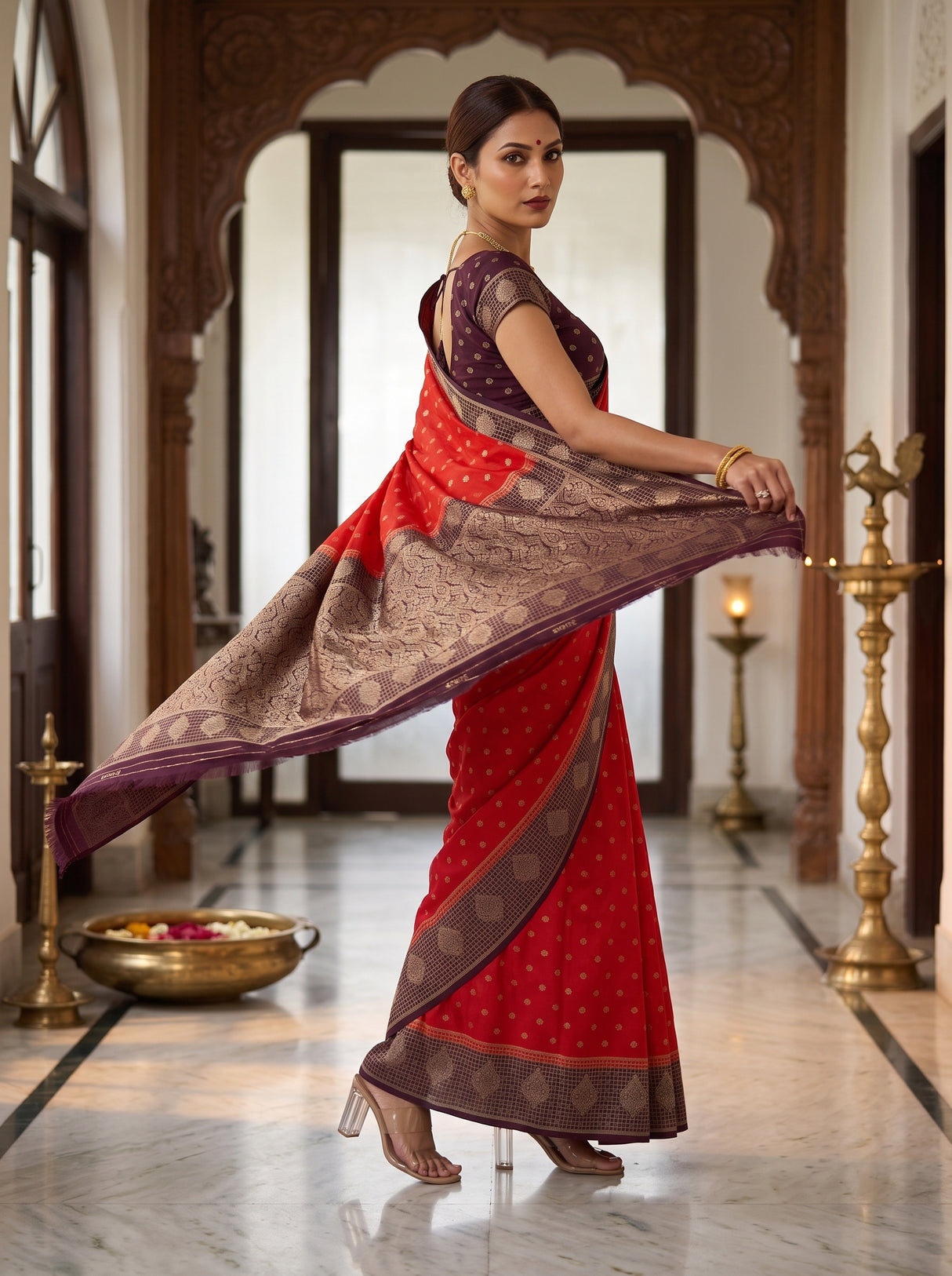 MIMOSA Orange Saree Saree — pose 9 styling detail