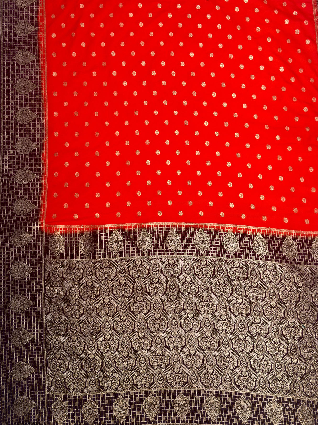 MIMOSA Orange Saree Saree — pallu and zari work detail