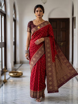 MIMOSA Red Saree Saree — front view on mannequin