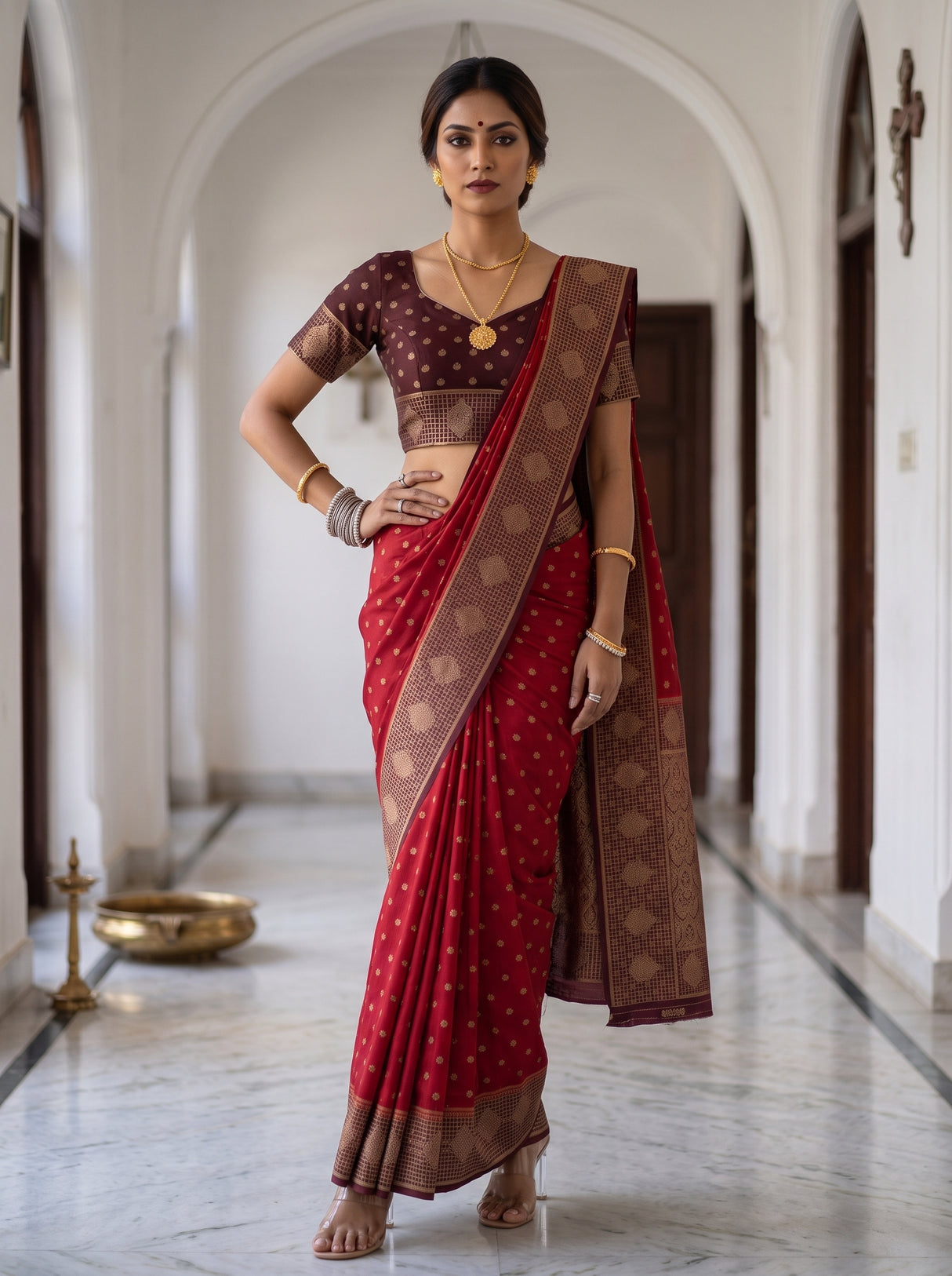 MIMOSA Red Saree Saree — pose 4 styling detail