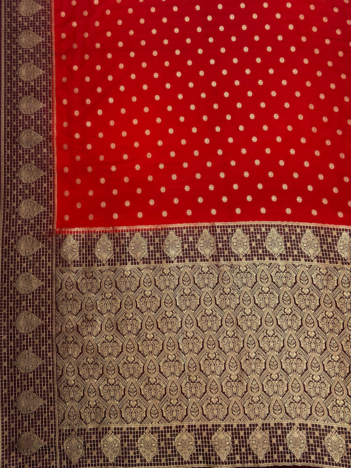 MIMOSA Red Saree Saree — pallu and zari work detail
