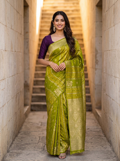 MIMOSA Olive Saree Saree — front view on mannequin