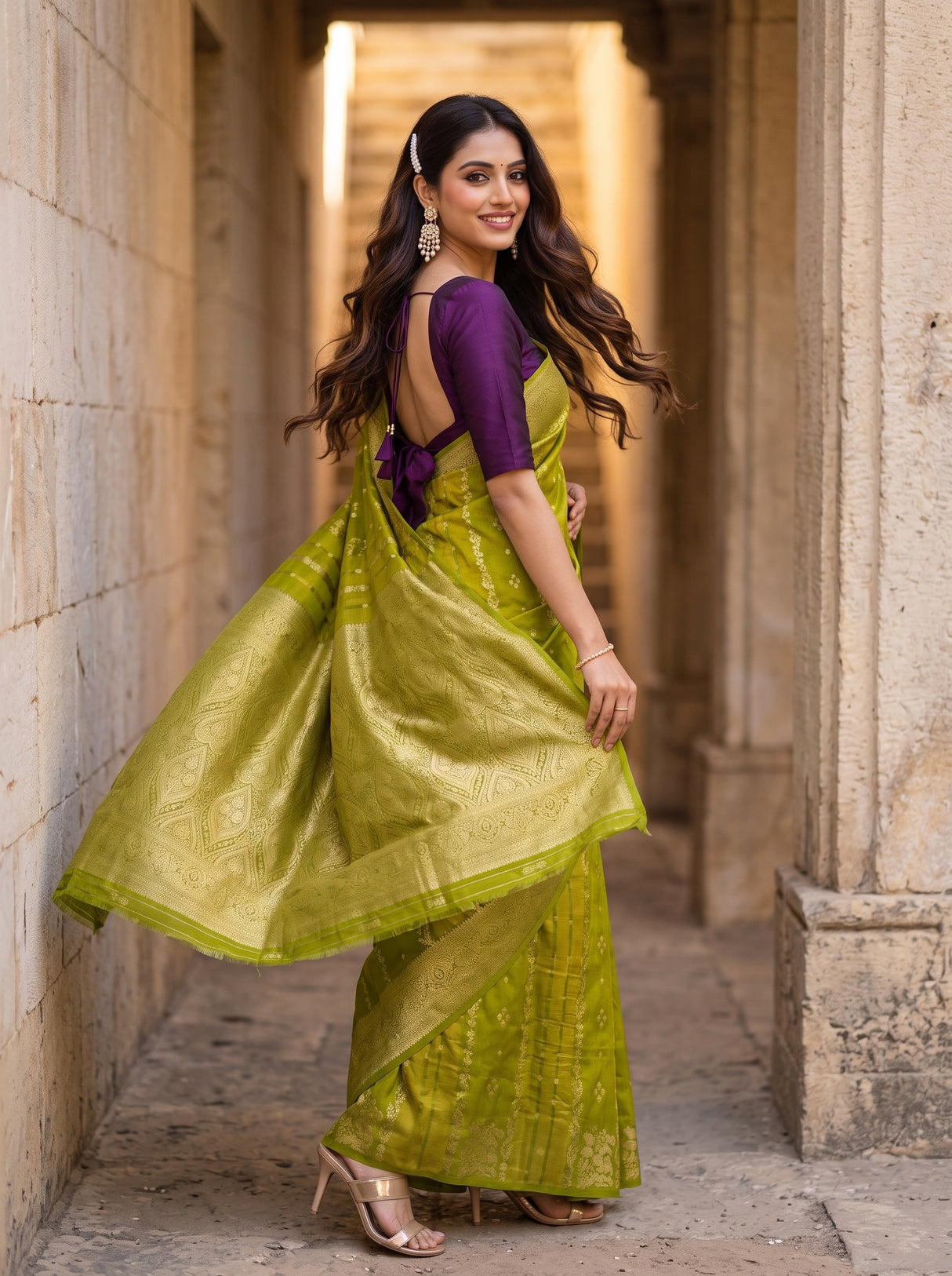MIMOSA Olive Saree Saree — pose 9 styling detail