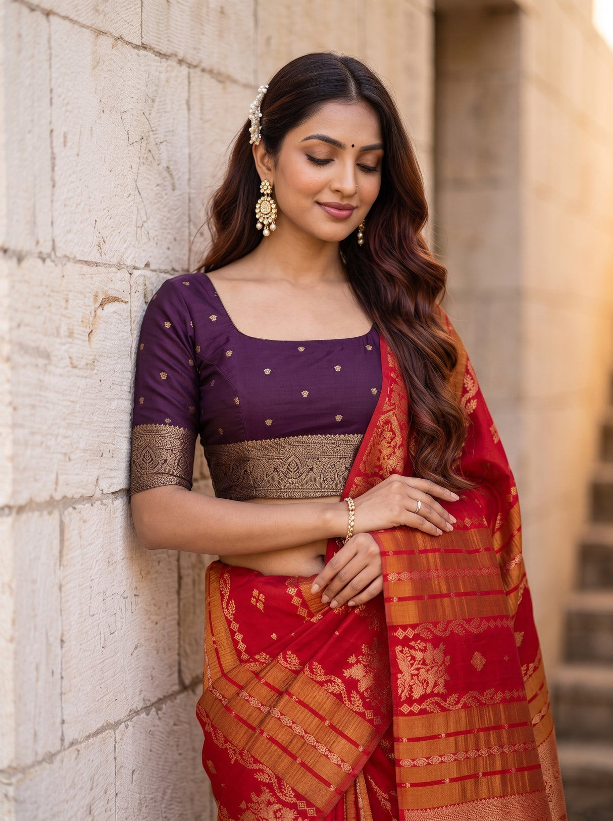 MIMOSA Orange Saree Saree — pose 10 styling detail