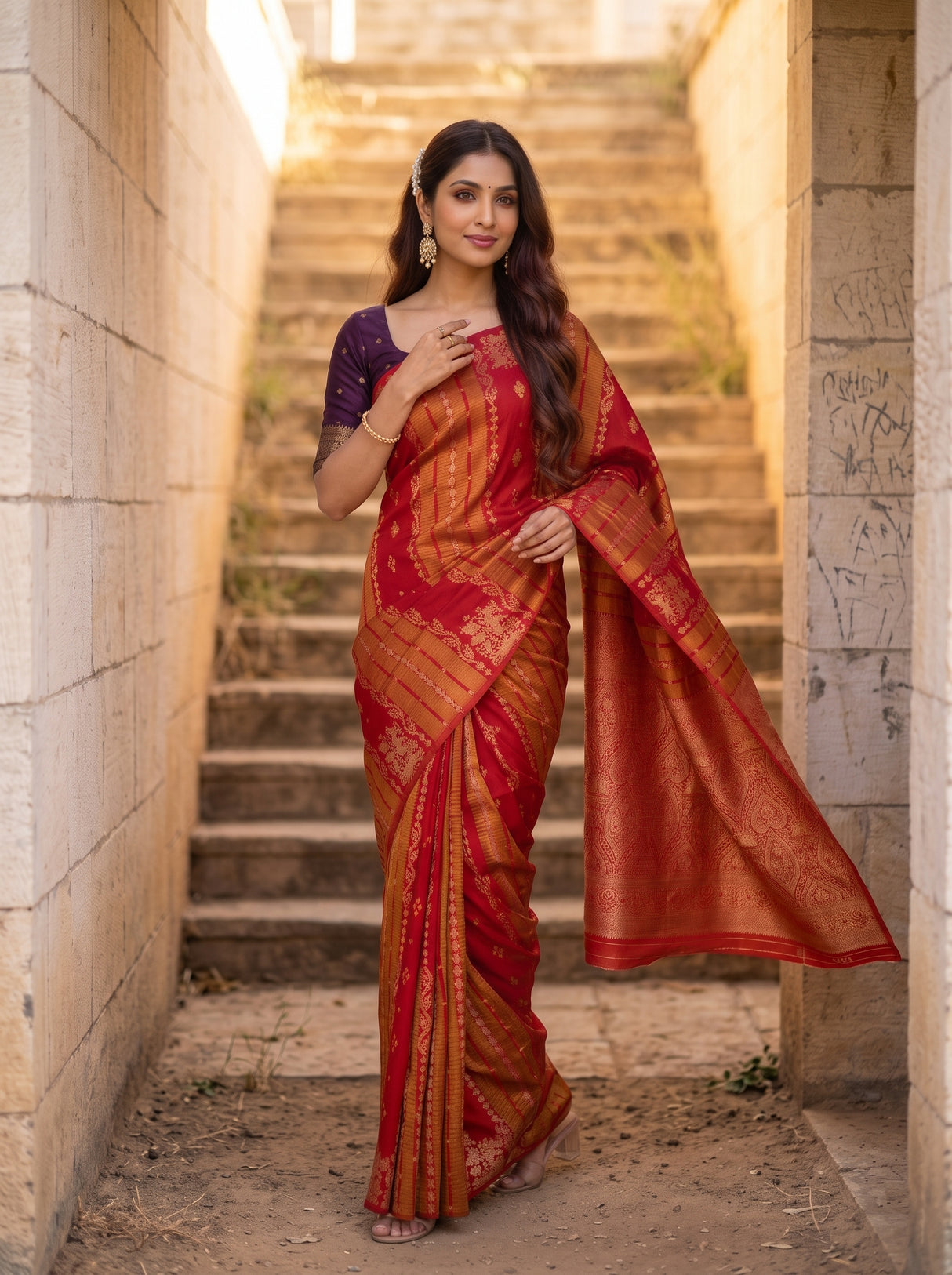 MIMOSA Orange Saree Saree — pose 5 styling detail