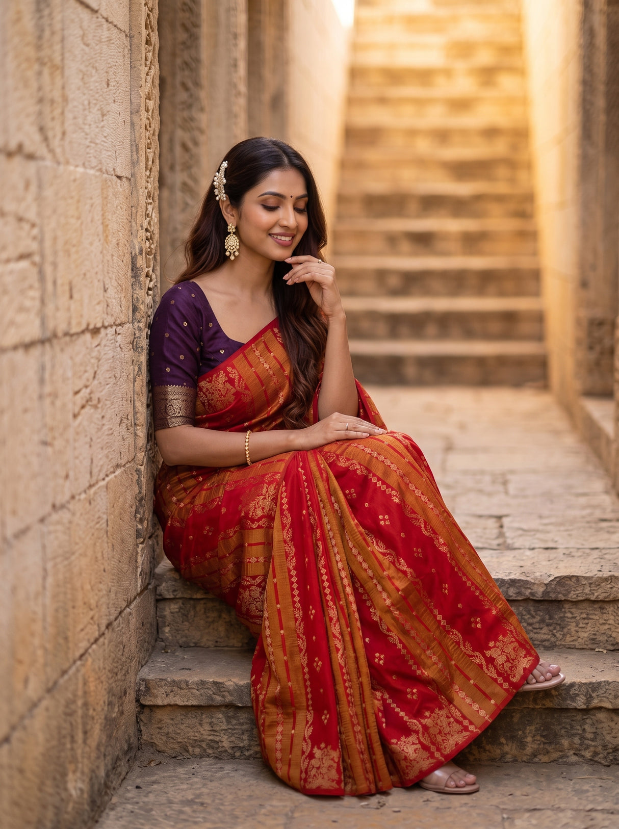 MIMOSA Orange Saree Saree — pose 8 styling detail