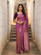 MIMOSA Pink Saree Saree — front view on mannequin
