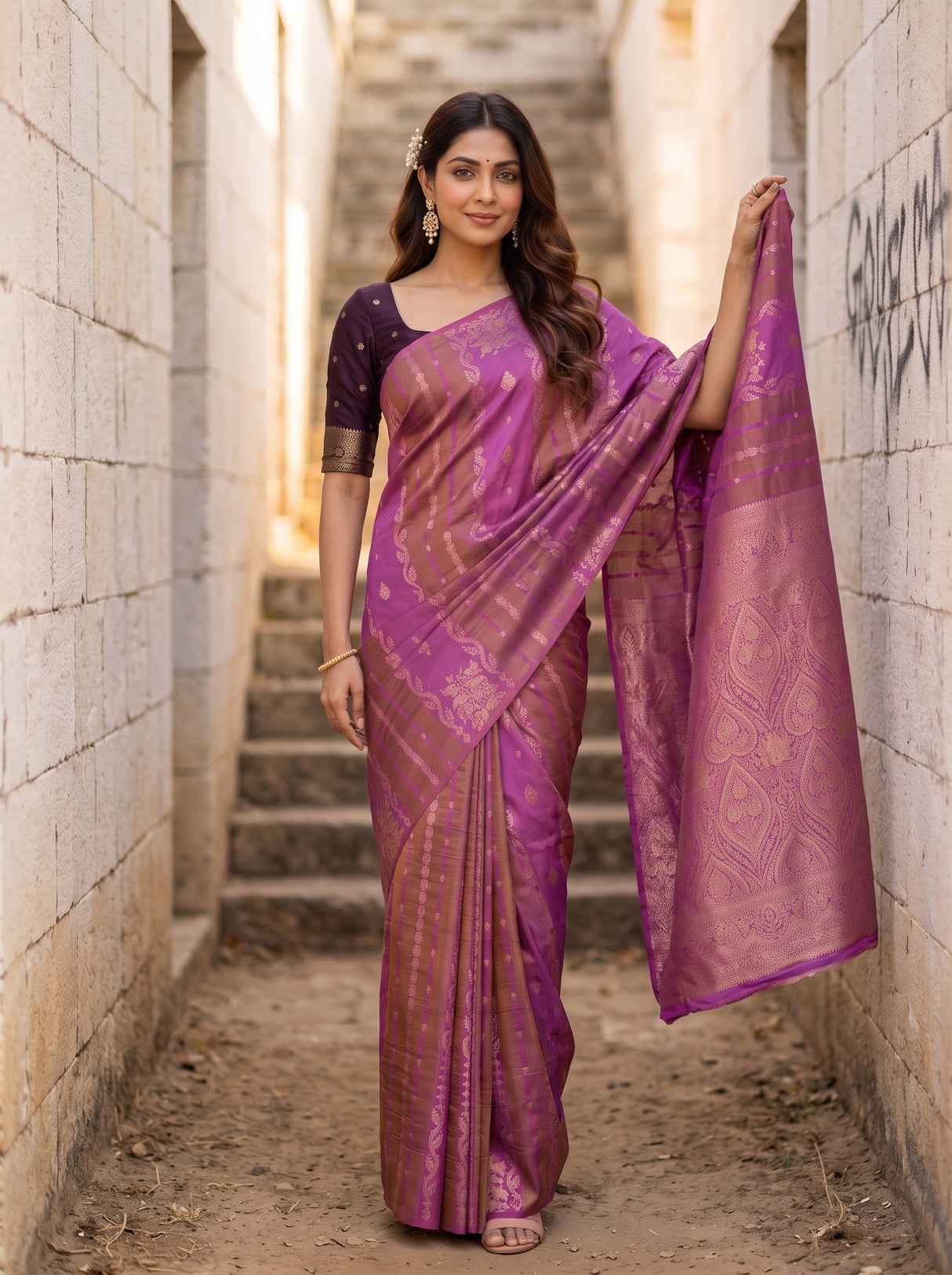 MIMOSA Pink Saree Saree — pose 5 styling detail