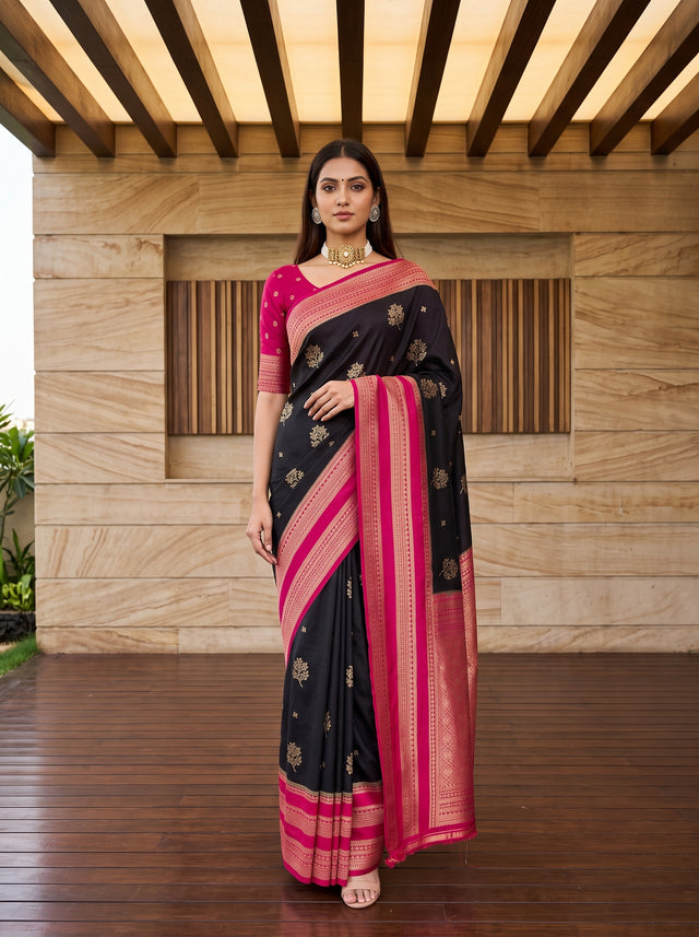 MIMOSA Chocolate Saree Saree — front view on mannequin
