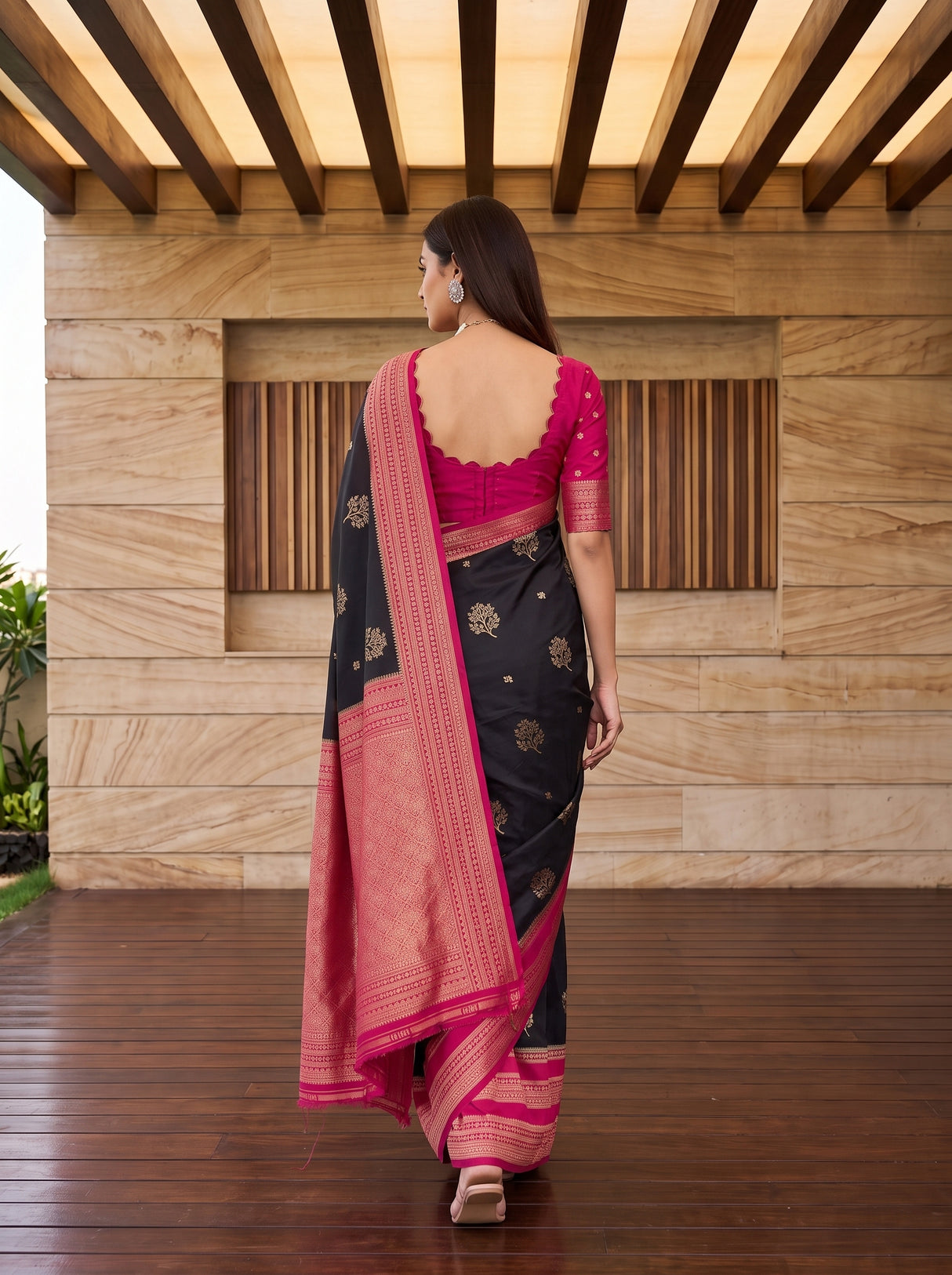 MIMOSA Chocolate Saree Saree — pose 2 styling detail