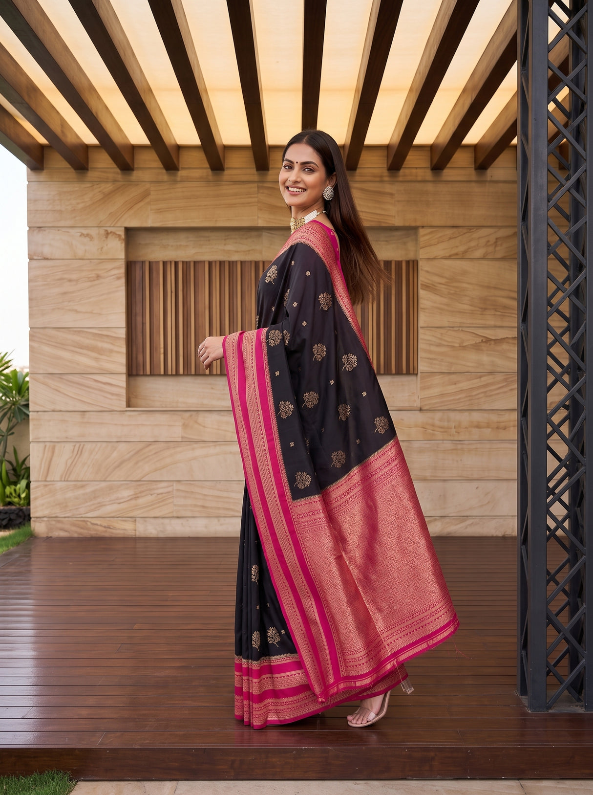 MIMOSA Chocolate Saree Saree — pose 9 styling detail