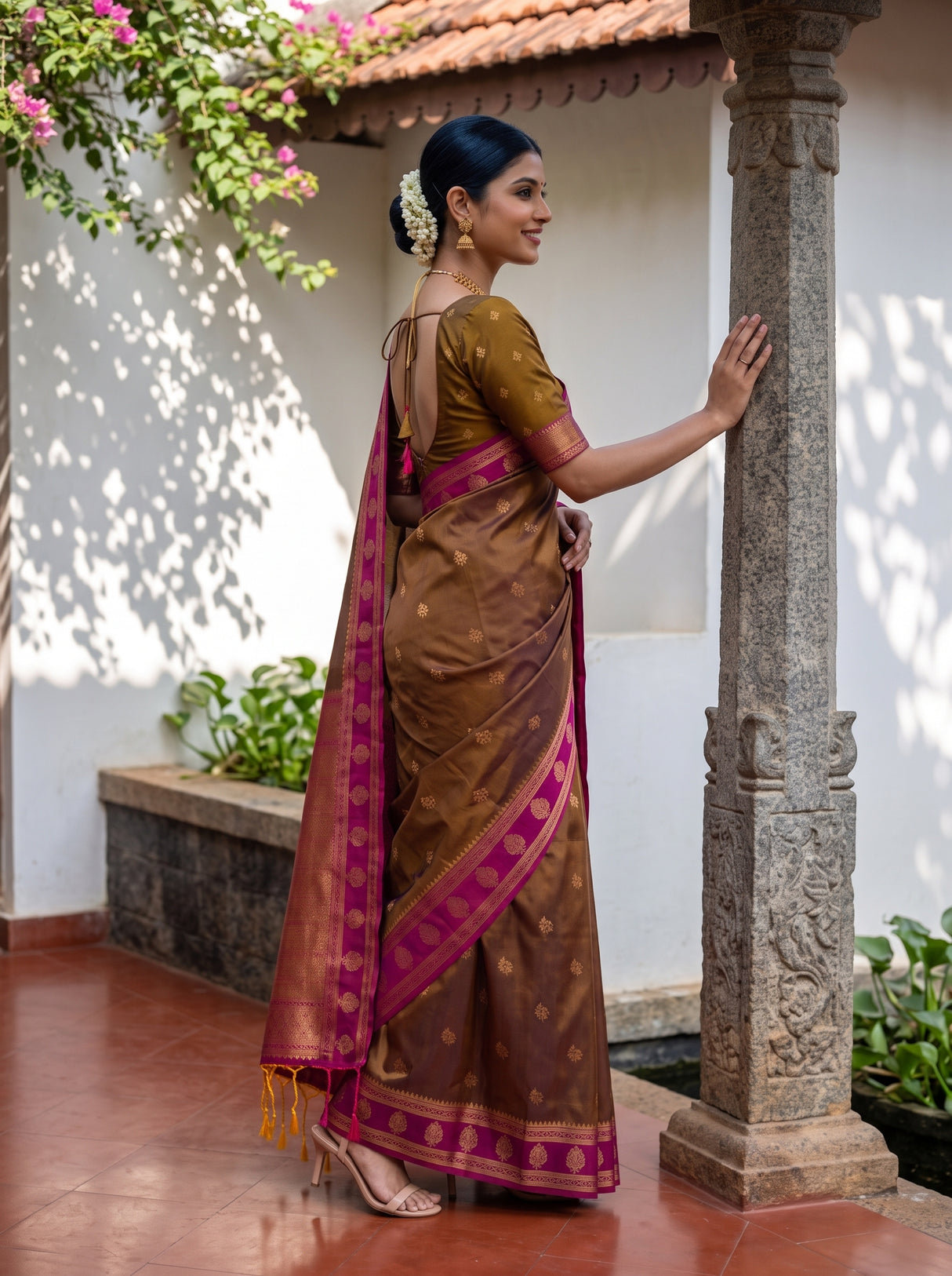 MIMOSA Chocolate Saree Saree — pose 3 styling detail