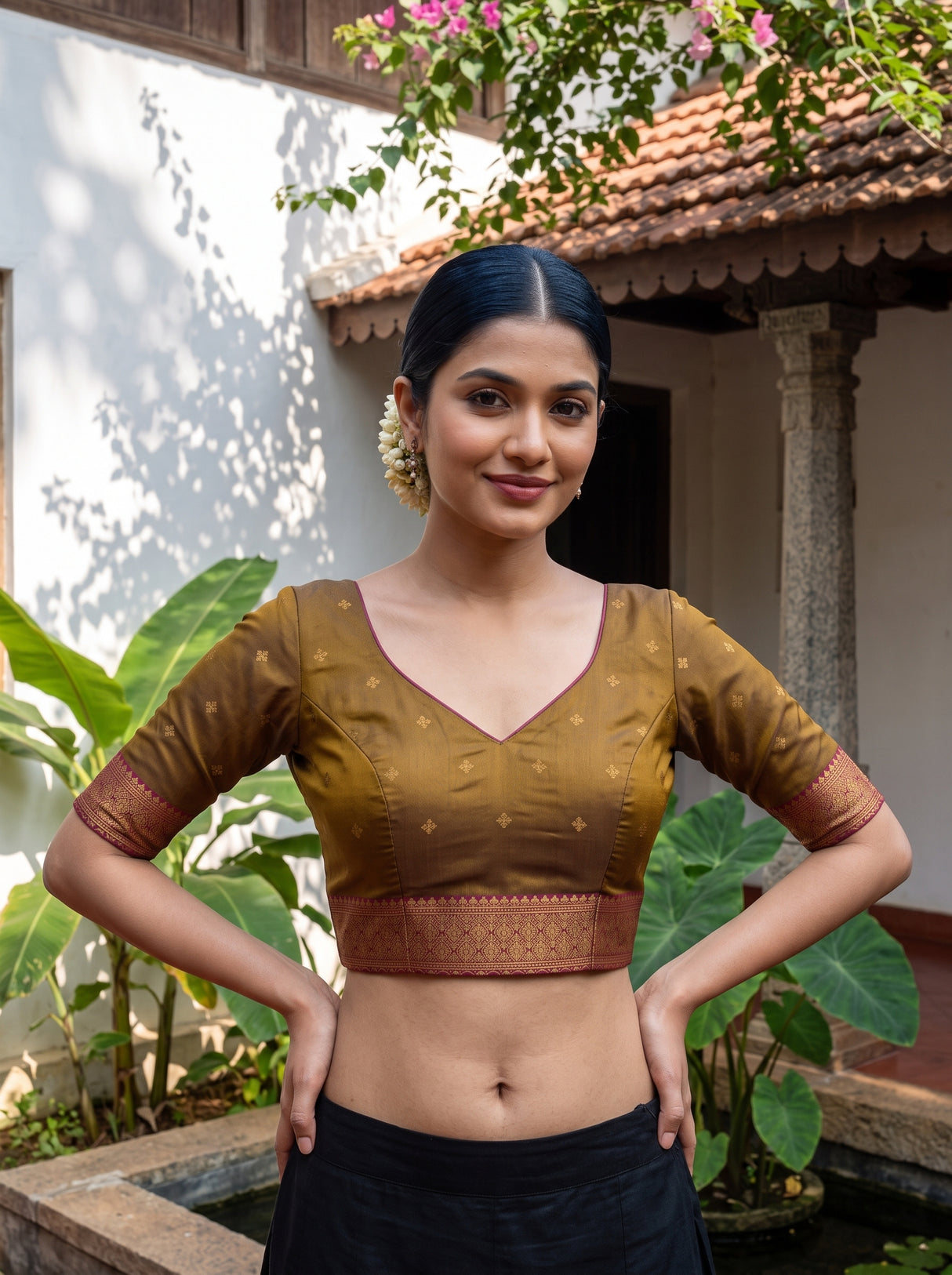 MIMOSA Chocolate Saree Saree — blouse close-up