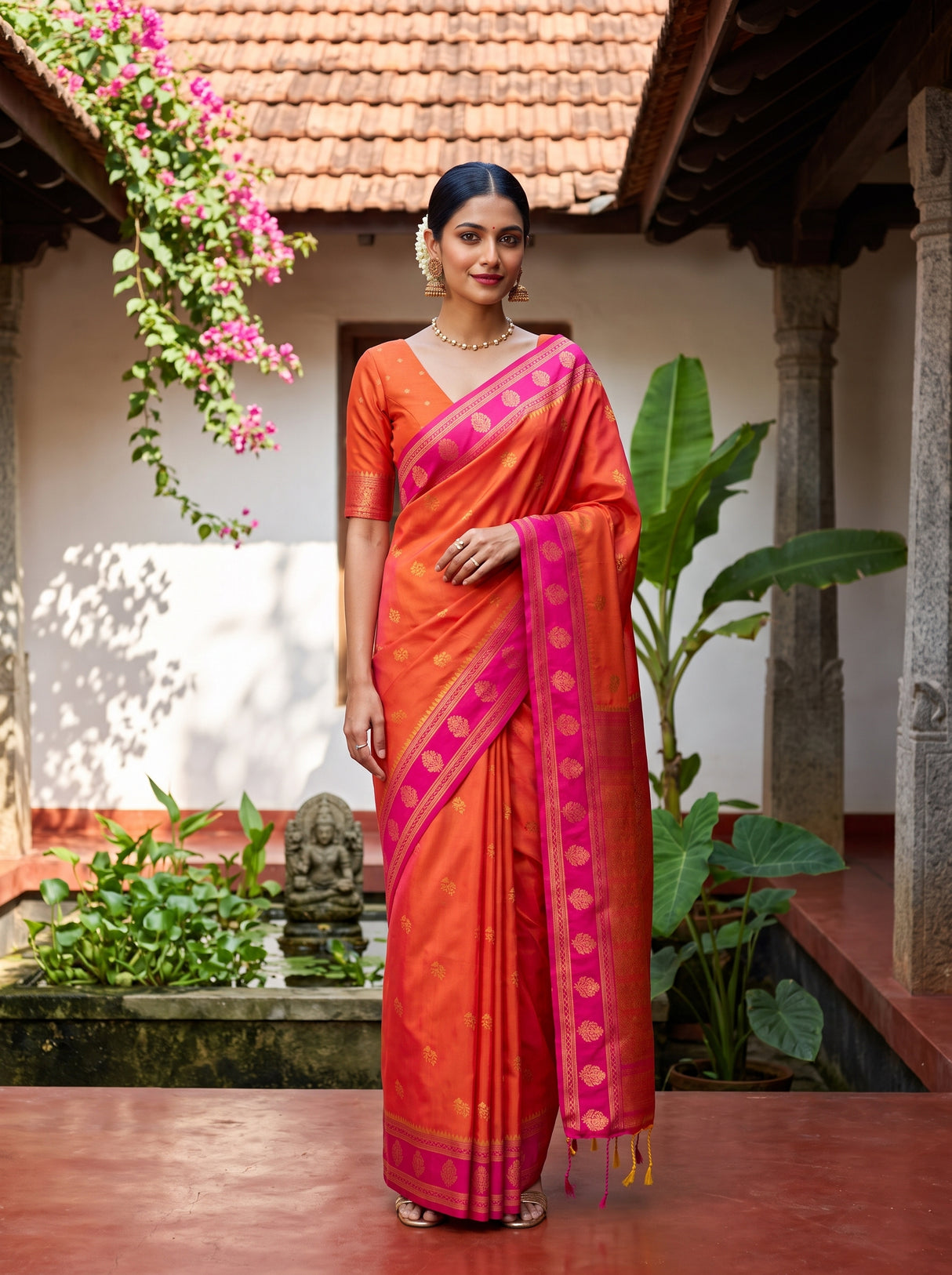 MIMOSA Peach Kanjivaram Art Silk Saree — Model draped