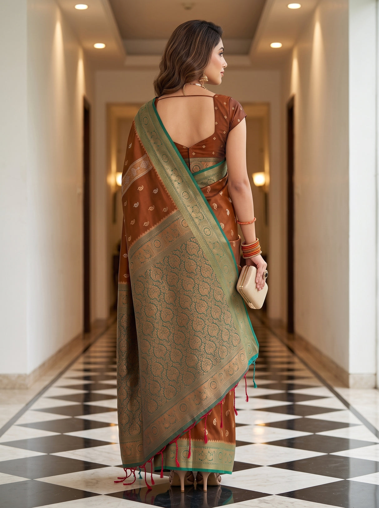 MIMOSA Brown Saree Saree — pose 2 styling detail