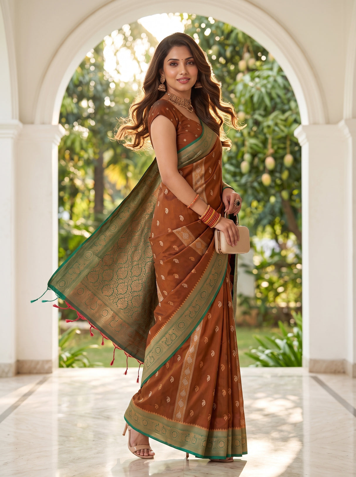 MIMOSA Brown Saree Saree — pose 9 styling detail