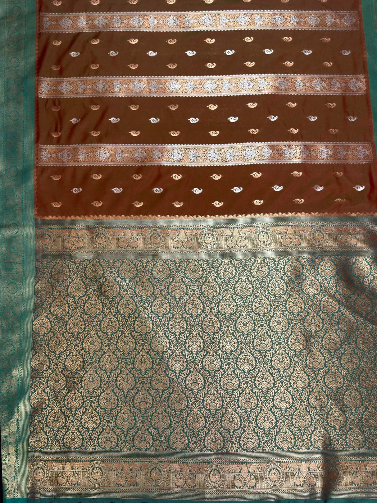MIMOSA Brown Saree Saree — pallu and zari work detail