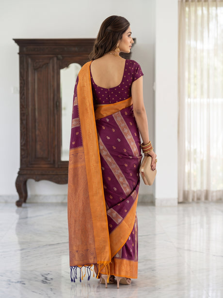 MIMOSA Wine Saree Saree — pose 2 styling detail