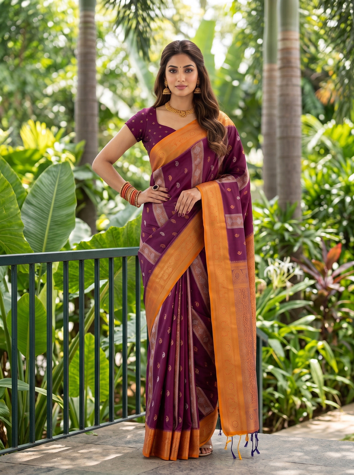 MIMOSA Wine Saree Saree — pose 4 styling detail