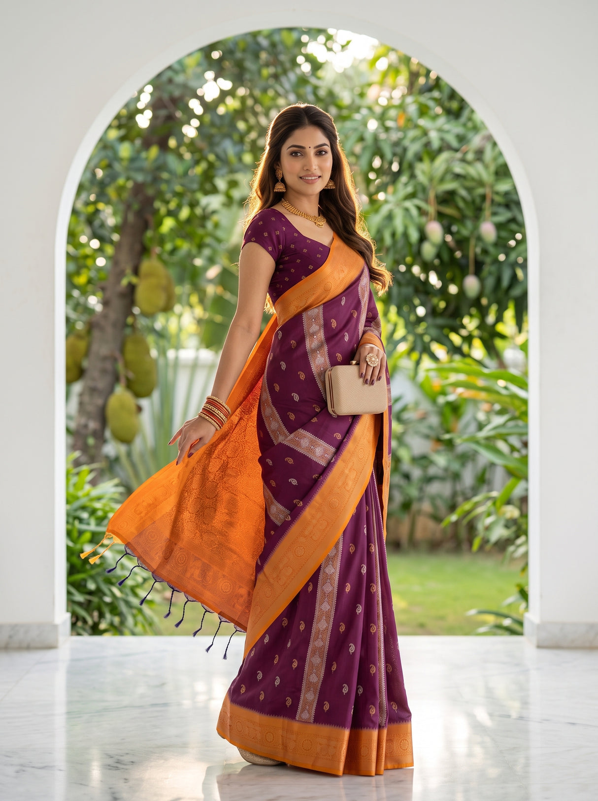 MIMOSA Wine Saree Saree — pose 9 styling detail