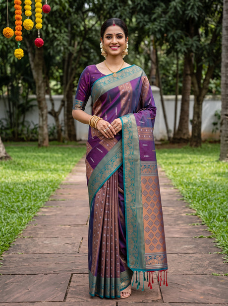 MIMOSA Navy Saree Saree — front view on mannequin