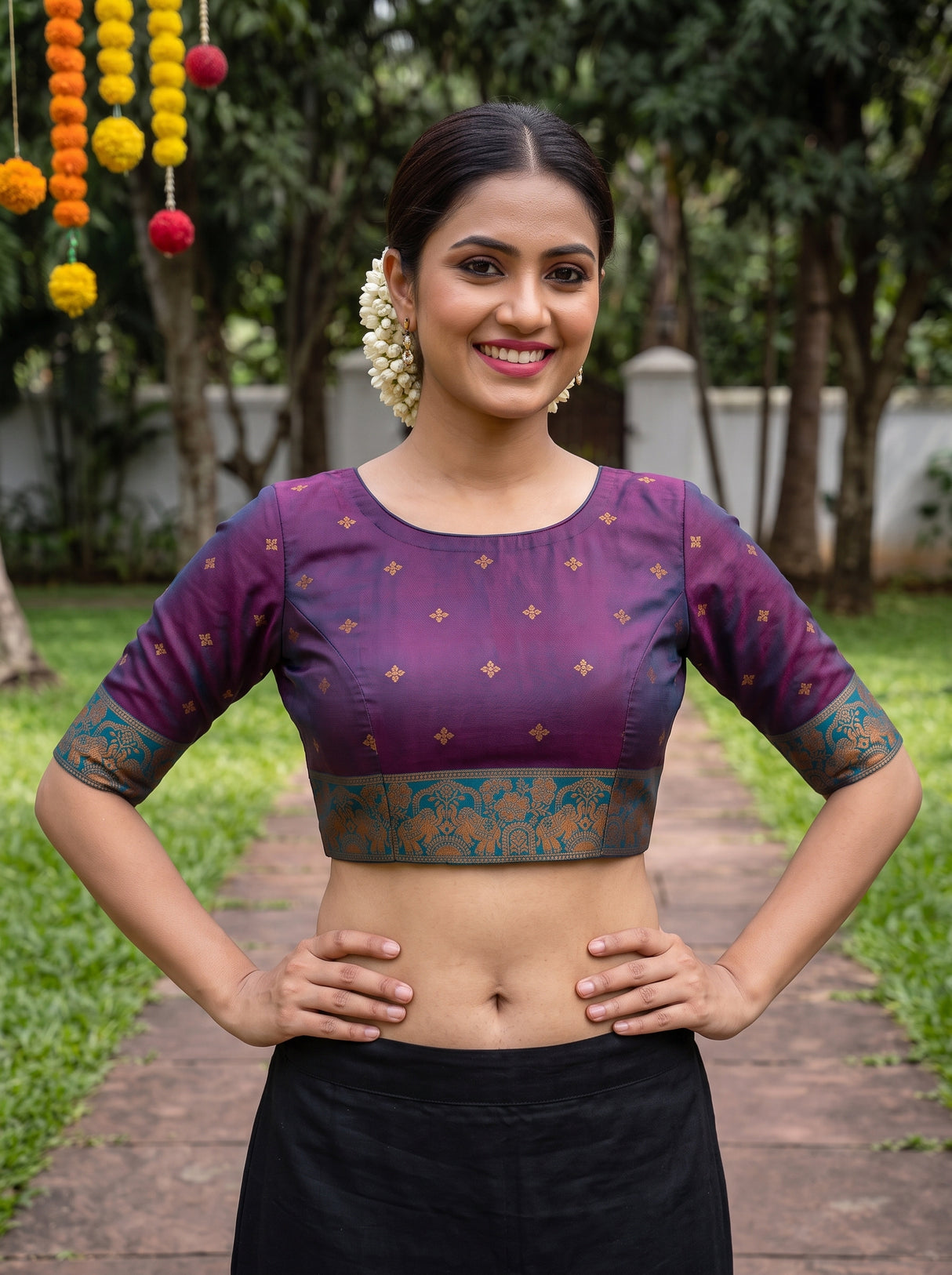 MIMOSA Navy Saree Saree — blouse close-up