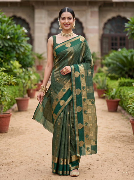 MIMOSA Bottle Green Saree Saree — front view on mannequin
