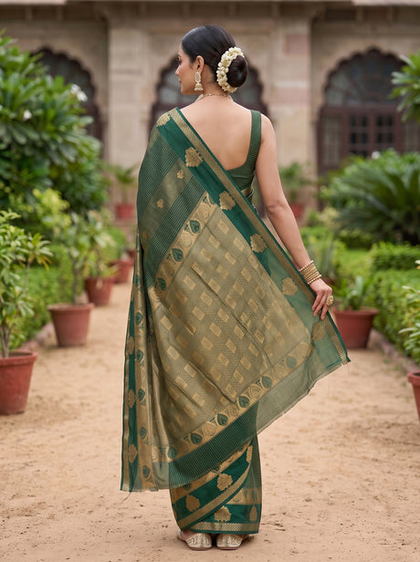 MIMOSA Bottle Green Saree Saree — pose 2 styling detail
