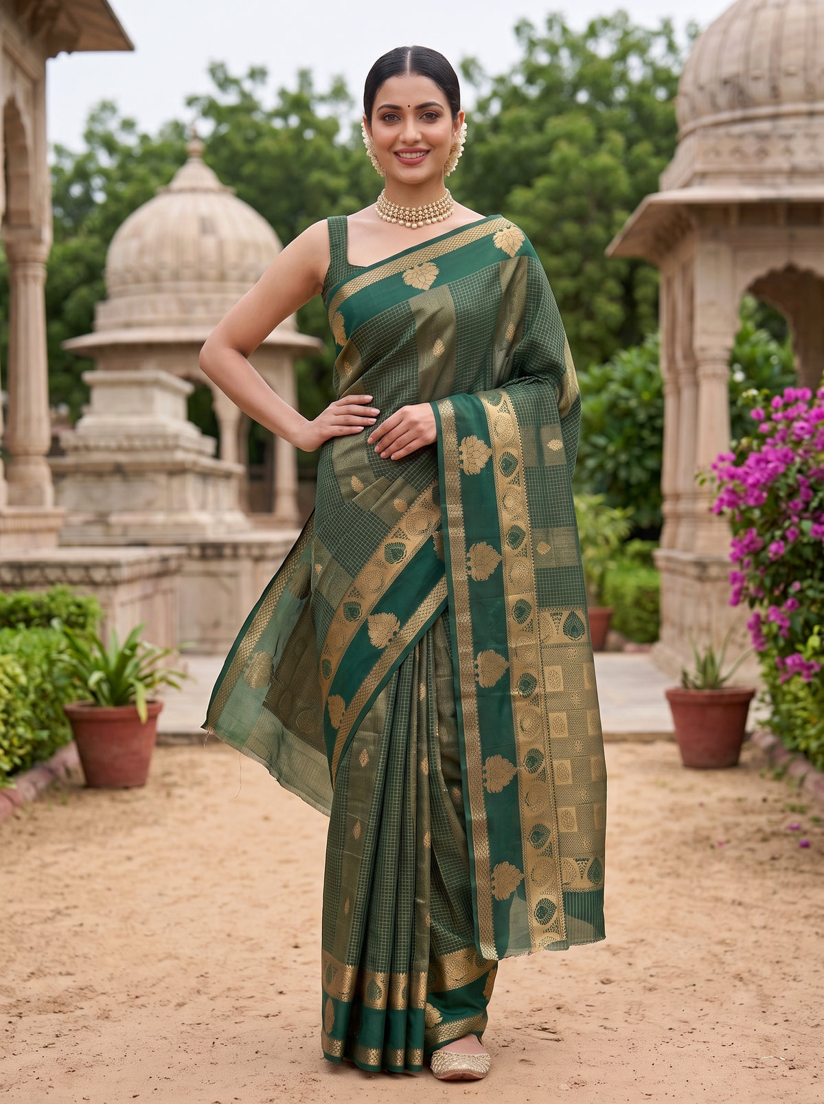 MIMOSA Bottle Green Saree Saree — pose 4 styling detail