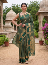 MIMOSA Bottle Green Saree Saree — pose 4 styling detail