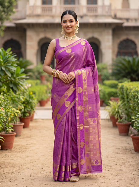 MIMOSA Lavender Saree Saree — front view on mannequin