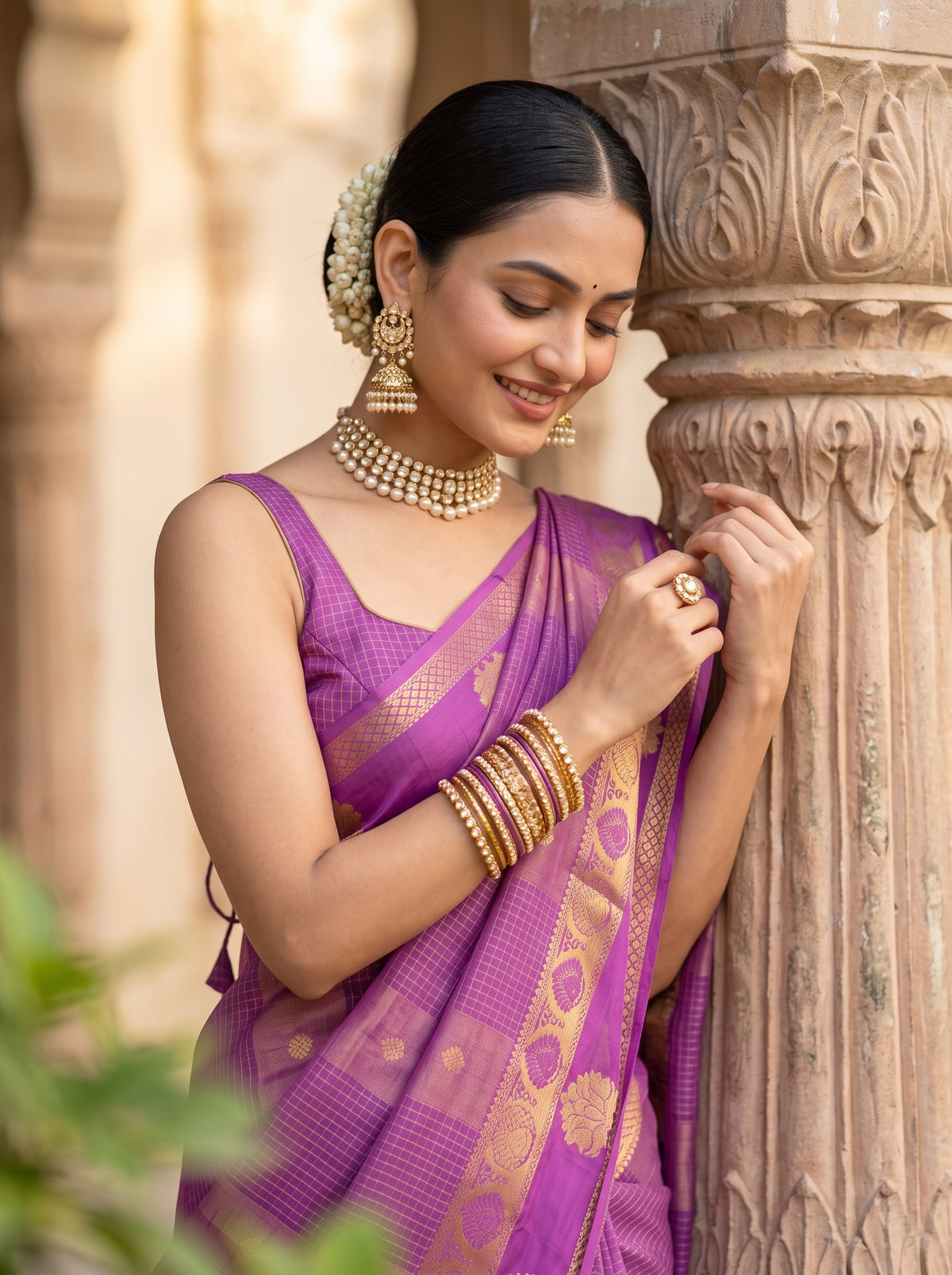 MIMOSA Lavender Saree Saree — pose 10 styling detail