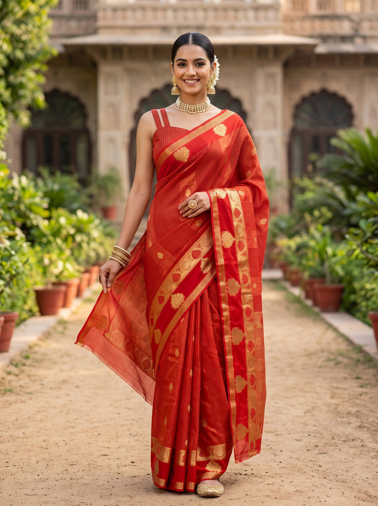 MIMOSA Orange Saree Saree — front view on mannequin