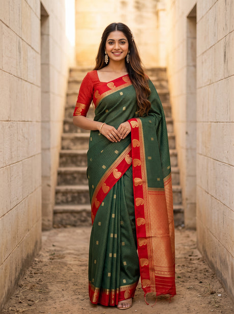 MIMOSA Bottle Green Saree Saree — front view on mannequin
