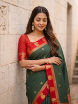 MIMOSA Bottle Green Saree Saree — pose 10 styling detail