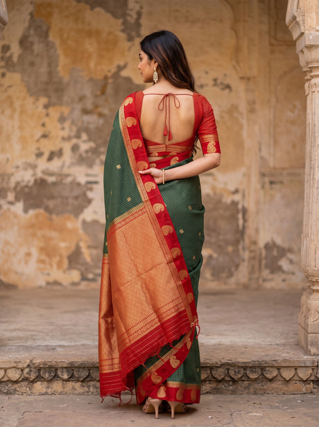 MIMOSA Bottle Green Saree Saree — pose 2 styling detail