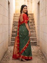 MIMOSA Bottle Green Saree Saree — pose 7 styling detail
