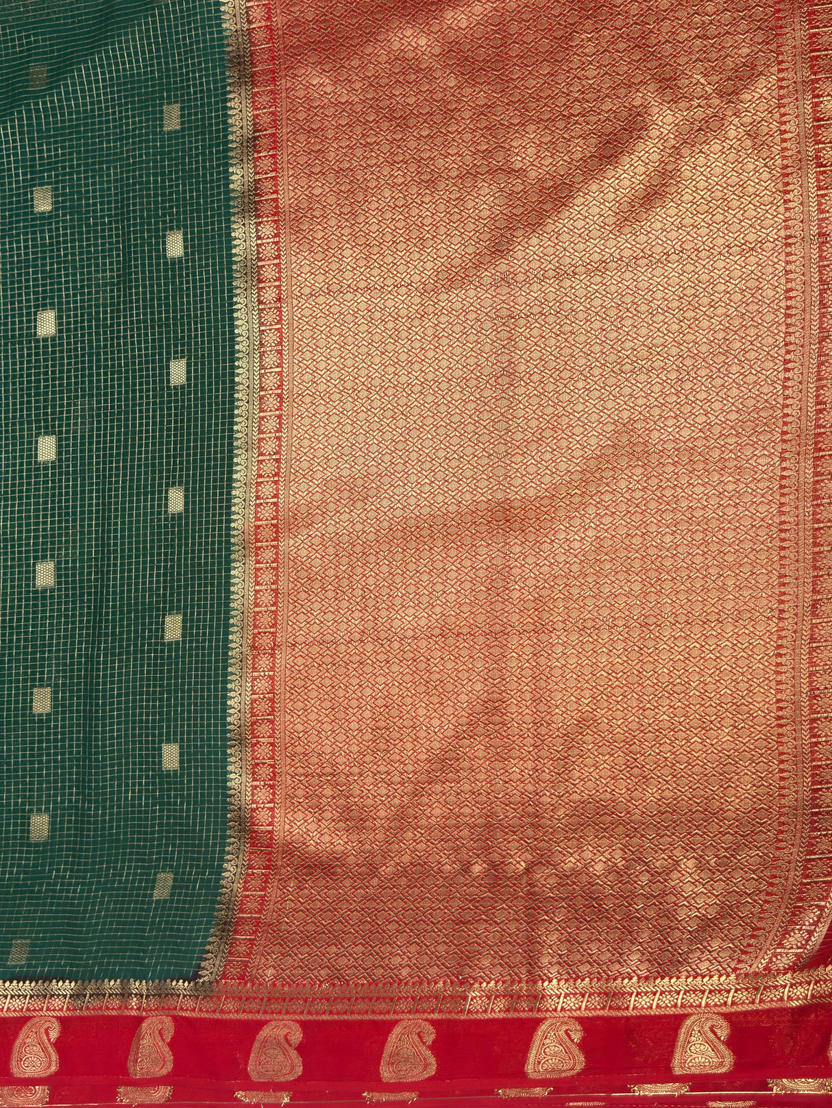 MIMOSA Bottle Green Saree Saree — pallu and zari work detail