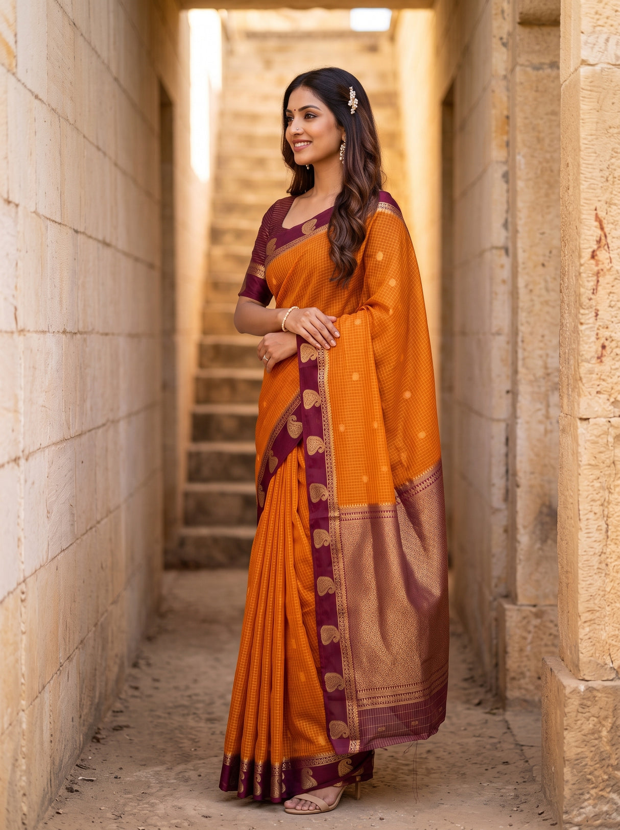 MIMOSA Mustard Saree Saree — pose 3 styling detail
