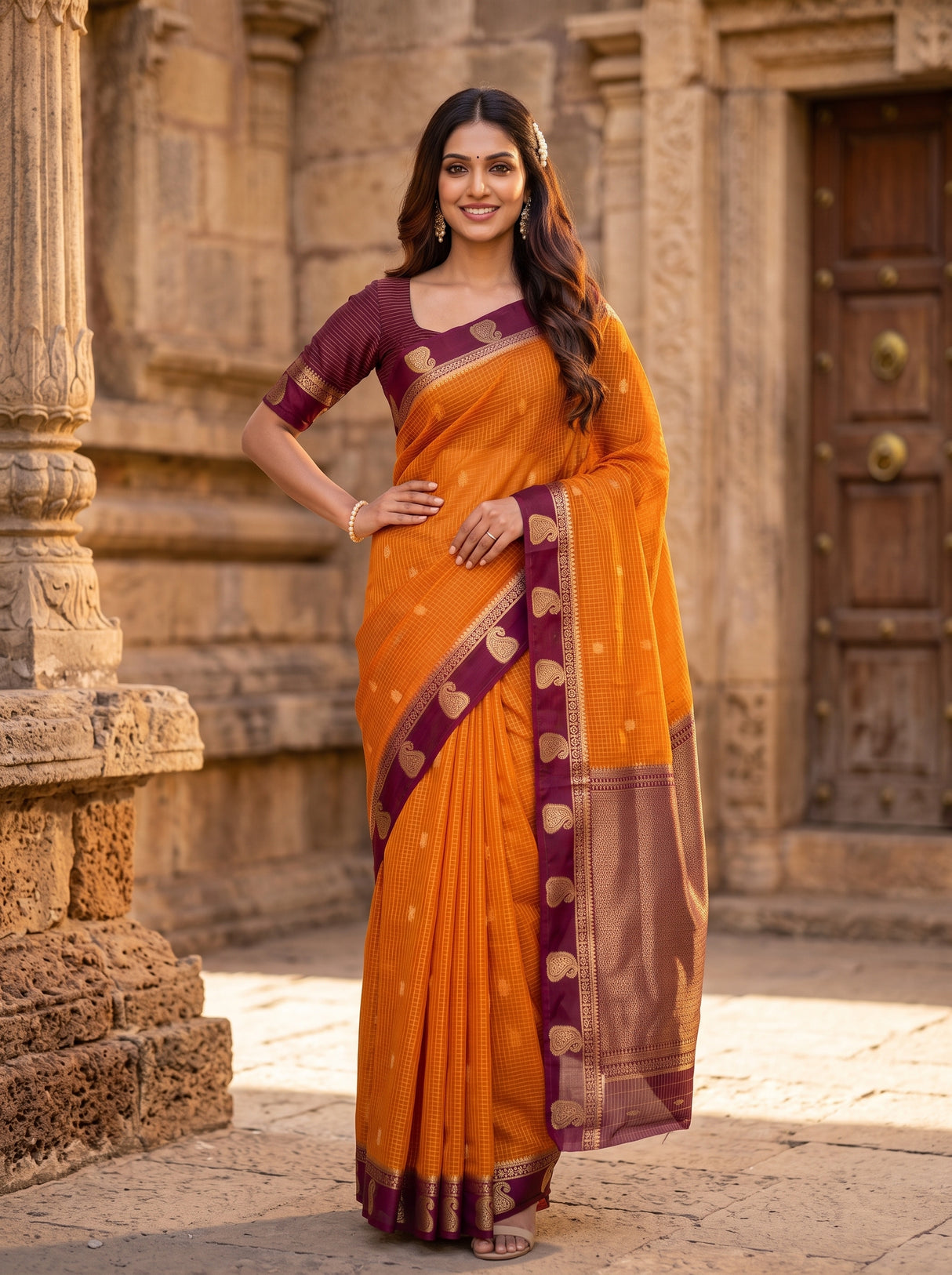MIMOSA Mustard Saree Saree — pose 4 styling detail
